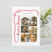Bow Christmas Blessings Script Family 6 Photos シーズンカード (スタンド正面)