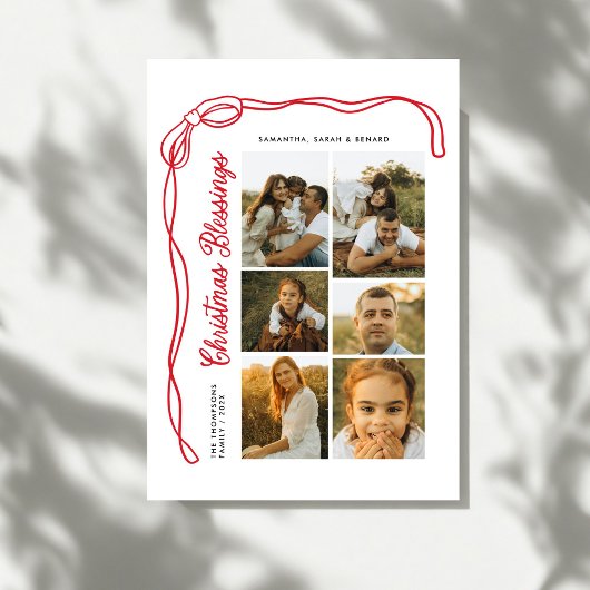 Bow Christmas Blessings Script Family 6 Photos シーズンカード