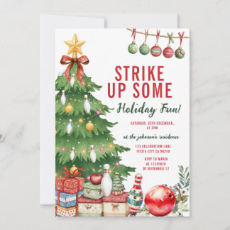 Bow Christmas Holiday Bowling Party Strike Up Some 招待状