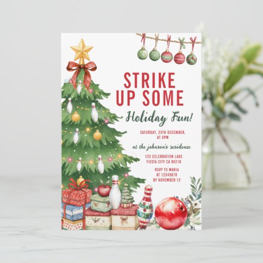 Bow Christmas Holiday Bowling Party Strike Up Some 招待状 (スタンド正面)
