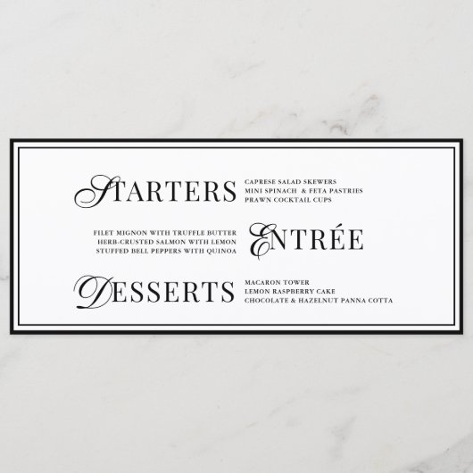 Bow Classic Old Money Black  & White Wedding メニュー (正面)