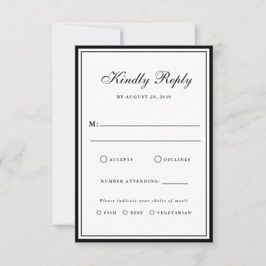 Bow Classic Old Money Black & White Wedding 出欠カード (正面)