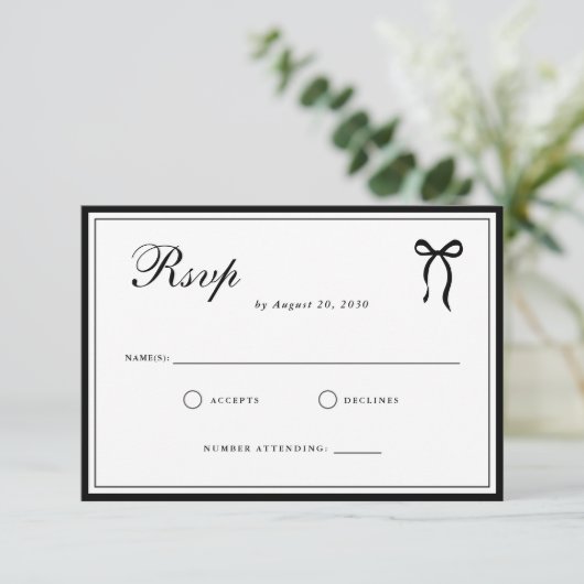 Bow Classic Old Money Black & White Wedding 出欠カード (スタンド正面)