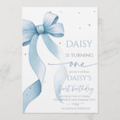 Bow Coquette Blue 1st Birthday  招待状 (正面)