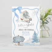 Bow Coquette Blue Girl Let's Skate Birthday 招待状 (スタンド正面)