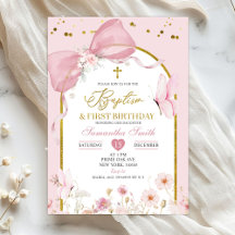 Bow Coquette Blush Pink Baptism & 1st Birthday