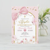 Bow Coquette Blush Pink Baptism & 1st Birthday 招待状 (スタンド正面)