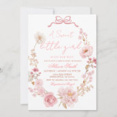 Bow Coquette Blush Pink Bow Baby Shower Invitation 招待状 (正面)