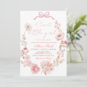 Bow Coquette Blush Pink Bow Baby Shower Invitation 招待状 (スタンド正面)