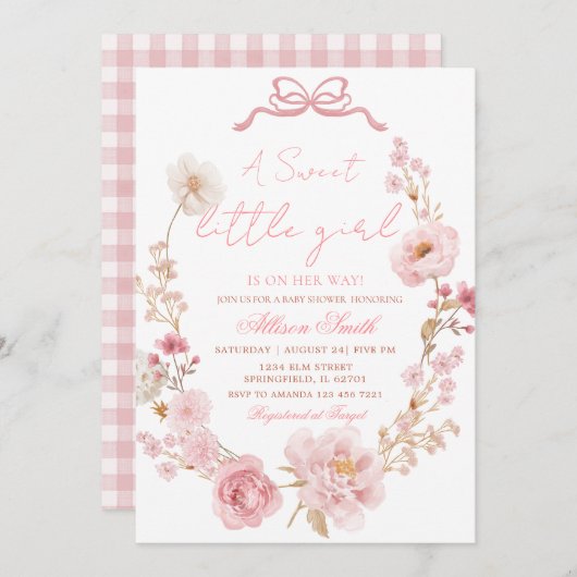 Bow Coquette Blush Pink Bow Baby Shower Invitation 招待状 (正面/裏面)