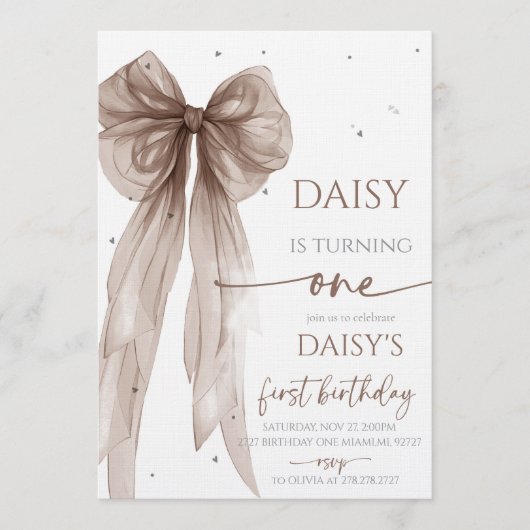 Bow Coquette Chocolate Mocha  Birthday  招待状 (正面)
