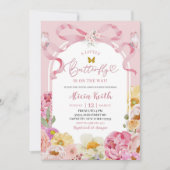 Bow Coquette Colorful Floral Summer Butterfly Baby 招待状 (正面)