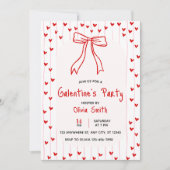 bow coquette galentines party invite , red hearts  招待状 (正面)