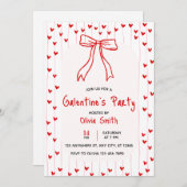 bow coquette galentines party invite , red hearts  招待状 (正面/裏面)