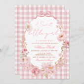 Bow Coquette Gingham Pink Bow Baby Shower 招待状 (正面/裏面)