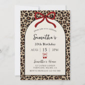 Bow Coquette Leopard Cheetah Birthday Invitation 招待状 (正面)