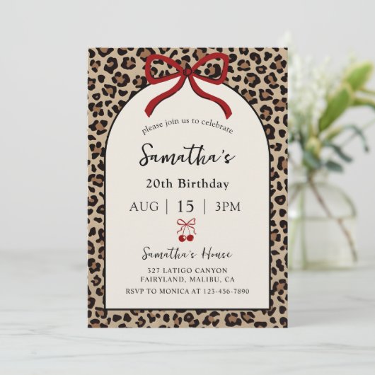 Bow Coquette Leopard Cheetah Birthday Invitation 招待状 (スタンド正面)