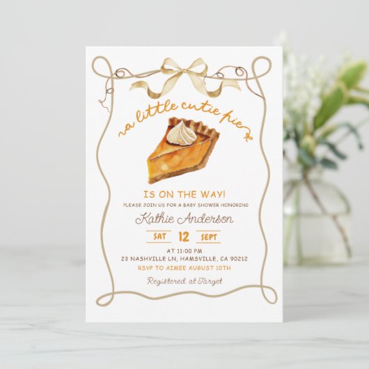 Bow Coquette Pie baby shower invitation 招待状 (スタンド正面)