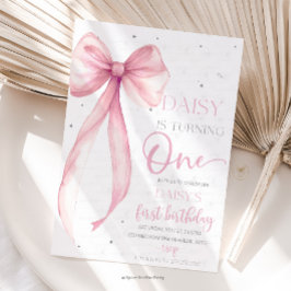 Bow Coquette Pink 1歳の誕生日  招待状