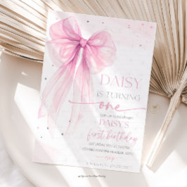 Bow Coquette Pink 1歳の誕生日  招待状