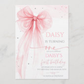 Bow Coquette Pink 1st Birthday  招待状 (正面)