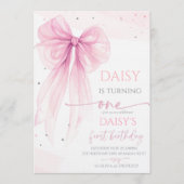 Bow Coquette Pink 1st Birthday  招待状 (正面)