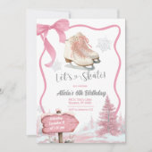 Bow Coquette Pink Girl Let's Skate Birthday 招待状 (正面)