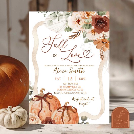  Bow Coquette Pumpkin Fall Ivory Boho Shower 招待状