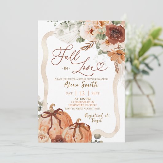 Bow Coquette Pumpkin Fall Ivory Boho Shower 招待状 (スタンド正面)