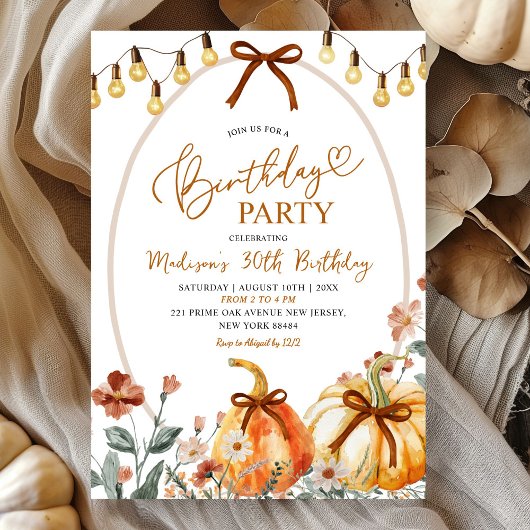 Bow Coquette Pumpkin Wildflower Birthday Party 招待状