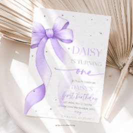 Bow Coquette Purple 1歳の誕生日  招待状