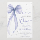 Bow Coquette Purple 1st Birthday  招待状 (正面)