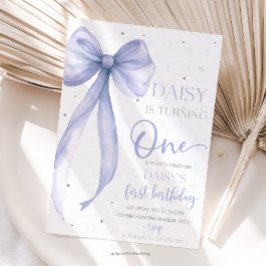 Bow Coquette Purple 1st Birthday  招待状