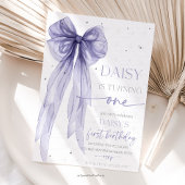 Bow Coquette Purple 1st Birthday  招待状