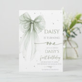 Bow Coquette Sage 1st Birthday  招待状 (スタンド正面)