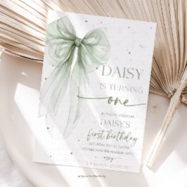 Bow Coquette Sage 1st Birthday  招待状