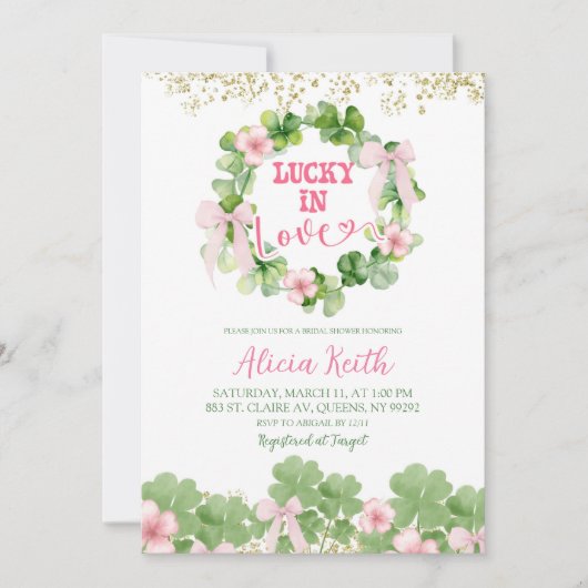 Bow Coquette St Patrick Bridal Shower 招待状 (正面)