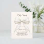 Bow cream pearls neutral Baby Shower invitation (スタンド正面)
