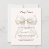 Bow cream pearls neutral Baby Shower invitation (正面)
