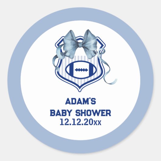 Bow Crest Rookie Football Sport Boy Baby Shower ラウンドシール (正面)