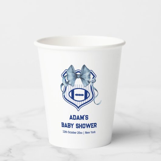 Bow Crest Rookie Football Sport Boy Baby Shower 紙コップ (正面)