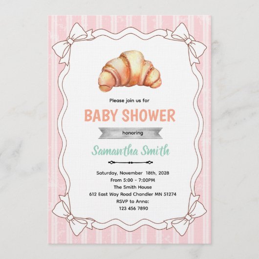 Bow Croissant baby shower invitation 招待状 (正面)