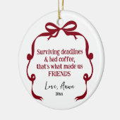 Bow Doodle Gifts to Coworker Christmas Ornament セラミックオーナメント (左)