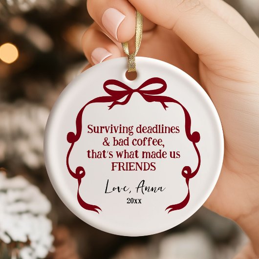 Bow Doodle Gifts to Coworker Christmas Ornament セラミックオーナメント