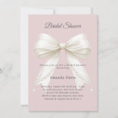 Bow dusty rose pink pearls Bridal Shower 招待状 (正面)
