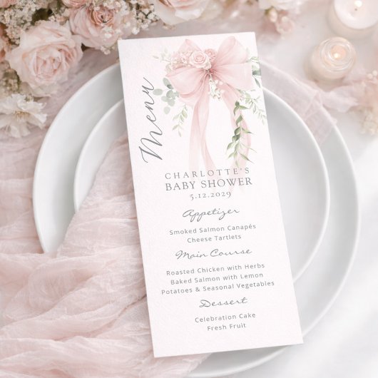 Bow Elegant Greenery Neutral Baby Shower メニュー