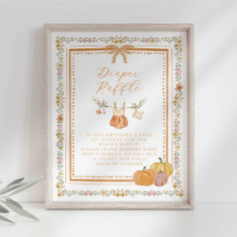 Bow Fall in Love Baby Shower Diaper Raffle Sign ポスター