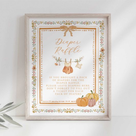 Bow Fall in Love Baby Shower Diaper Raffle Sign ポスター
