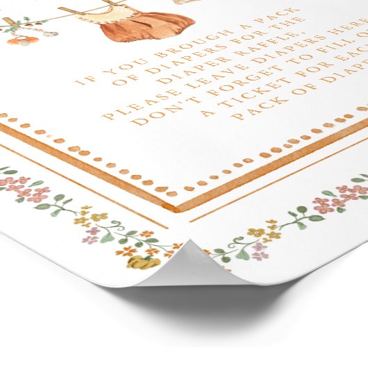 Bow Fall in Love Baby Shower Diaper Raffle Sign ポスター (角)