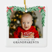  Bow First Christmas Grandparents Newborn Photo  セラミックオーナメント (正面)